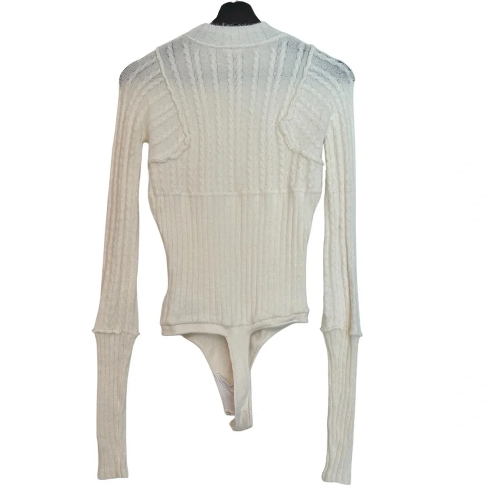 Free People Keep Me Warm Cable Knit Bodysuit Coconut Milk Ivory Small Cozy Fuzzy - Picture 5 of 8